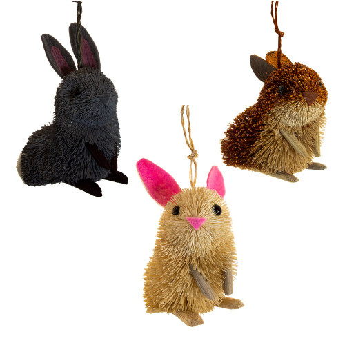 Buri Rabbit Ornaments, 3 Assorted