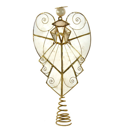 12“ Un-Lit Capiz Angel With Heart Wings Treetop