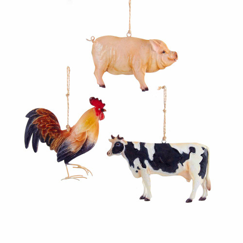 Tin Farm Animal Ornaments, 3 Assorted