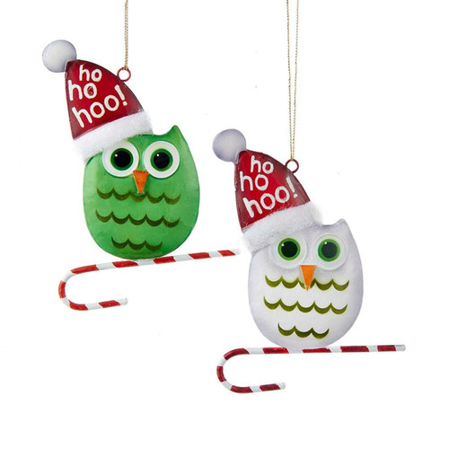Green and White Snow Owl Ornaments, 2 Assorted