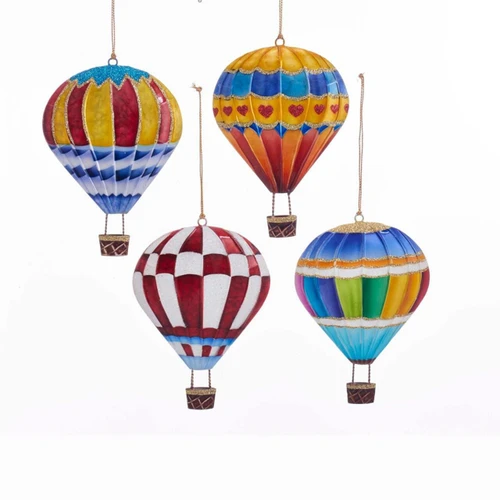 Tin Hot Air Balloon Ornaments, 4 Assorted