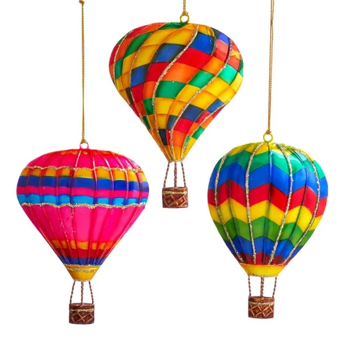 Multicolor Tin Hot Air Balloon Ornaments, 3 Assorted