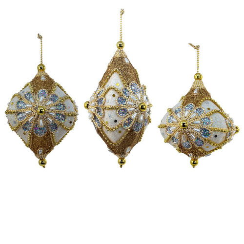 White, Gold & Silver Onion, Drop & Finial Ornaments, 3 Assorted