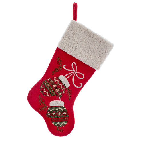 Embroidered Red Corduroy Stocking