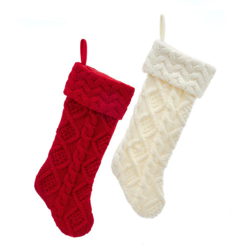 Red & Ivory Cable Knit Stockings, 2 Assorted