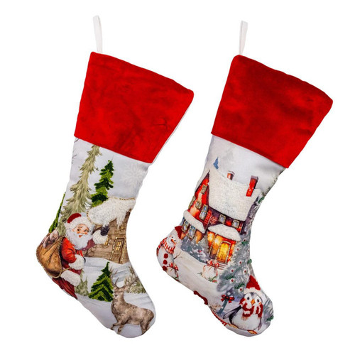 Penguin & Santa Velvet Stockings, 2 Assorted