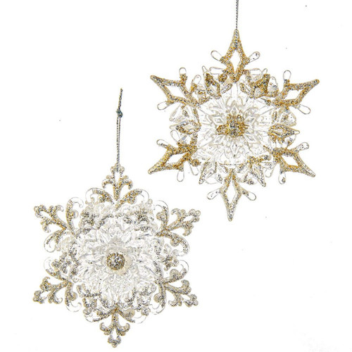 Silver Glitter Snowflake Ornaments,  2 Assorted