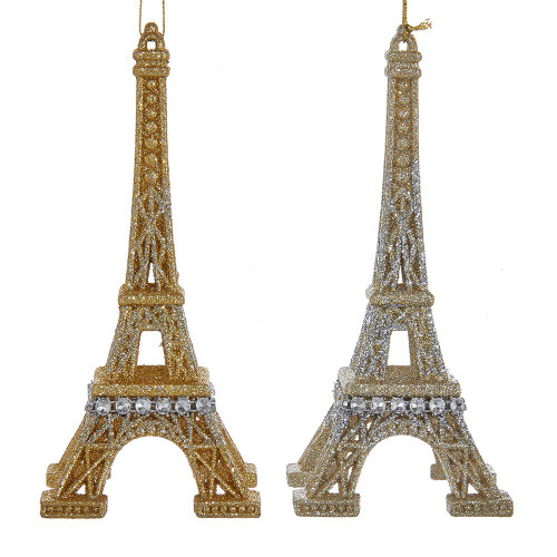 Gold and Silver Glitter Eiffel Tower Acrylic Ornaments, 2 Assorted