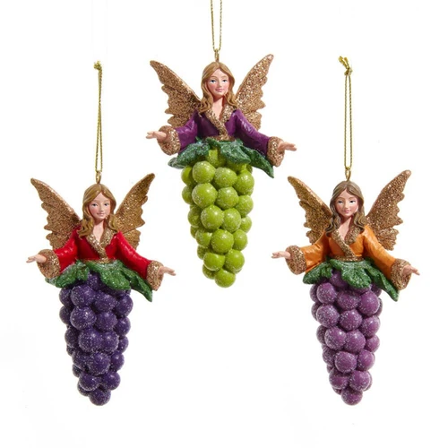 Glittered Angel Topped Grape Bunch Ornaments, 3 Assorted