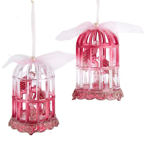 Burgundy Birdcage With Glitter Ornaments, 2 Assorted