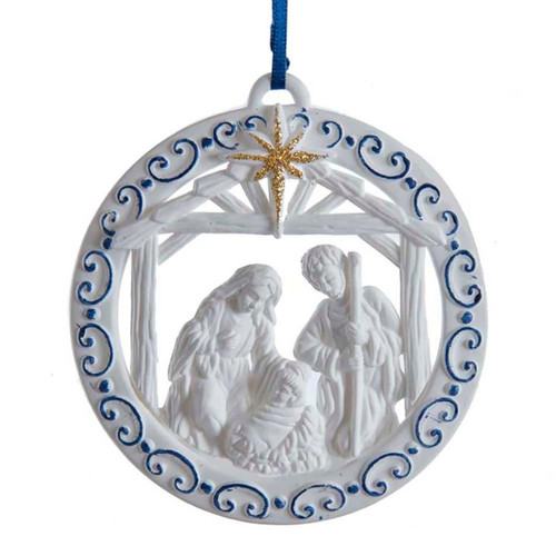 White and Blue Nativity Family Ornament