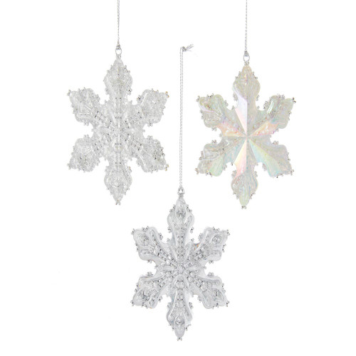 Clear and Silver Snowflake Ornaments, 3 Assorted