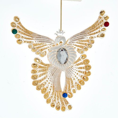 White and Gold Jeweled Phoenix Ornament