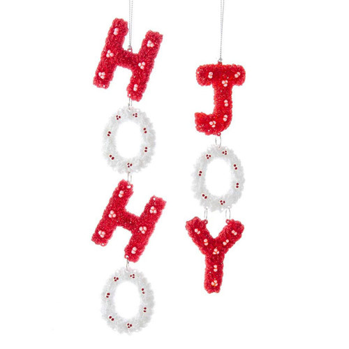 Red and White “Joy“ and “Ho Ho Ho“ Ornaments, 2 Assorted