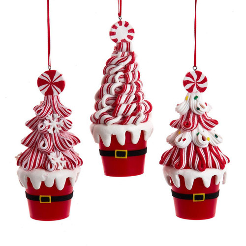 Candy Swirl Tree In Santa Bucket Ornaments, 3 Assorted