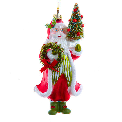 Glass Santa With Wreath and Tree Ornament
