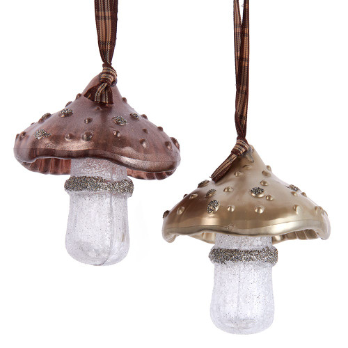 Rustic Glam Mushroom Ornaments, 2 Assorted