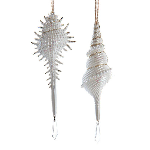 Glittered Shell With Drop Ornaments, 2 Assorted