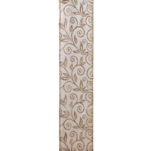Ivory and Gold Glittered Double Wire Ribbon