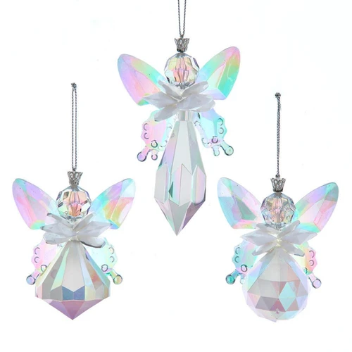 White Opalescent Angel Ornaments, 3 Assorted