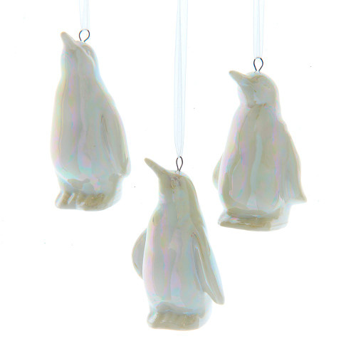 White Opalescent Penguin Ornaments, 3 Assorted