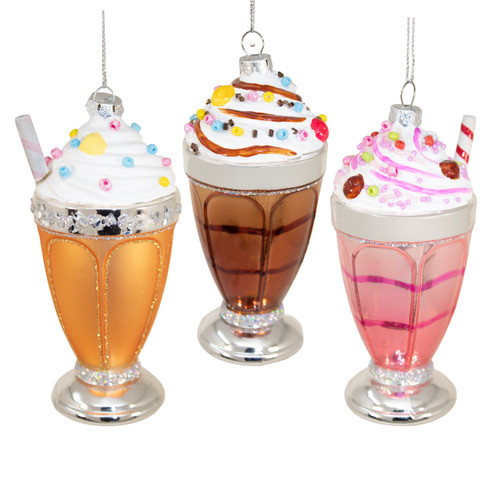 Glass Ice Cream Soda Float With Straw Ornaments, 3 Assorted