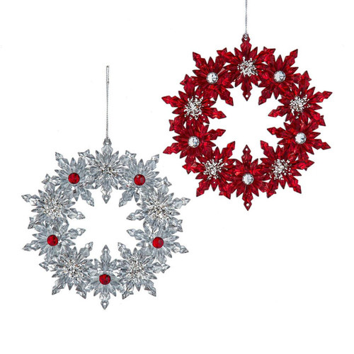 Red & Clear With Silver Glitter Wreath Ornaments, 2 Assorted