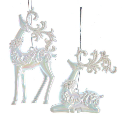 White Deer Ornaments, 2 Assorted