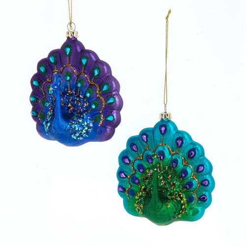 Glass Small Peacock Ornaments, 2 Assorted