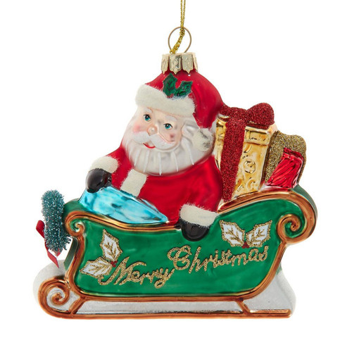 Glass Santa In Sleigh Ornament