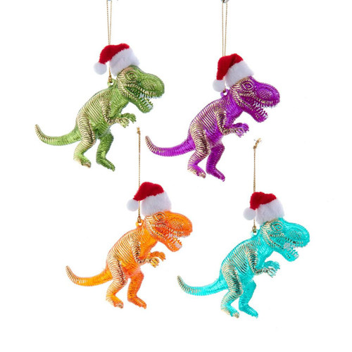 Colorful Dinosaur With Santa Hat Ornaments, 4 Assorted