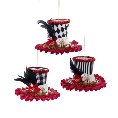Red, White & Black Patterned Hat Ornaments, 3 Assorted