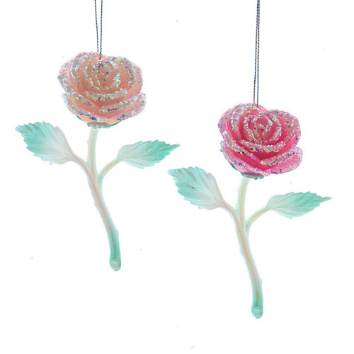 Pink Rose Ornaments, 2 Assorted