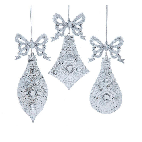 Silver Finial, Drop, Diamond Ornaments, 3 Assorted