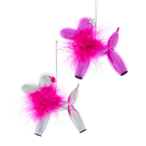 Pink & Silver Balloon Dog With Fur Ornaments, 2 Assorted