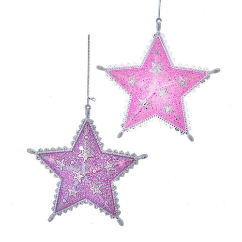 Pink & Silver Star Ornaments, 2 Assorted
