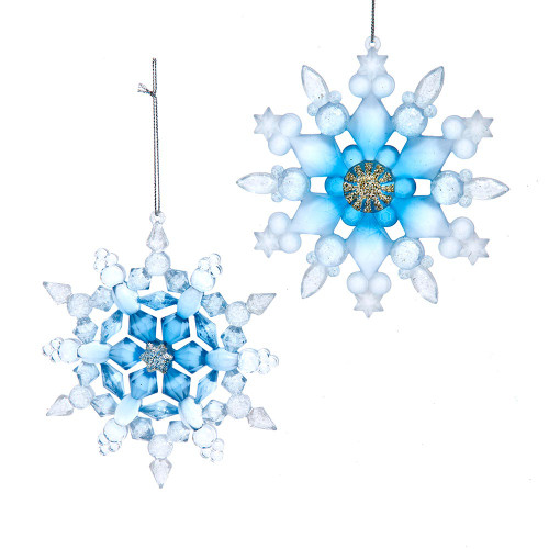 Blue & Clear Frosted Snowflake Ornaments, 2 Assorted
