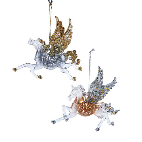 Gold & Silver Pegasus Ornaments, 2 Assorted