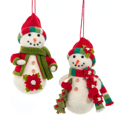 Red & Green Snowman Ornaments, 2 Assorted