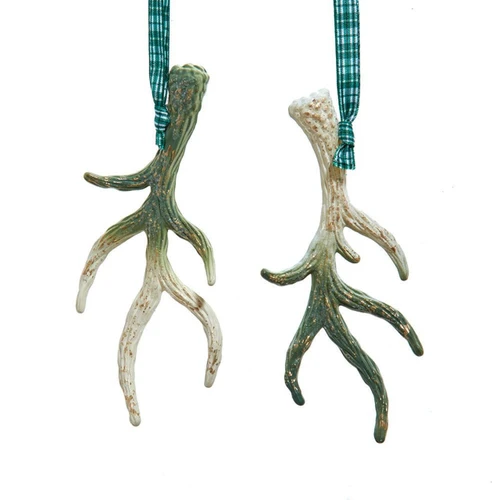 Green & Cream Antler Ornaments, 2 Assorted