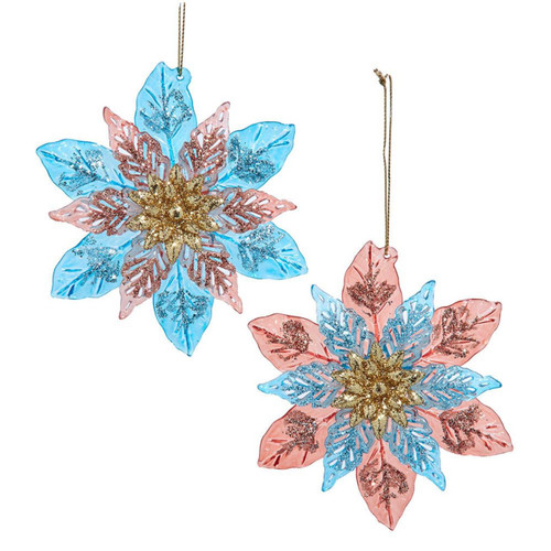 Teal & Rose Flower Ornaments, 2 Assorted