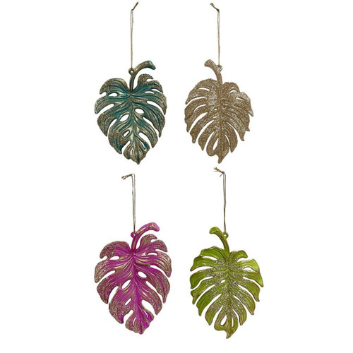 Glittered Palm Leaf Ornaments, 4 Assorted