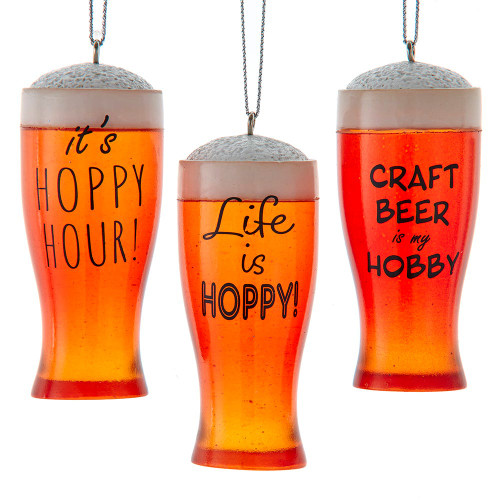 Beer Glass With Sayings Ornaments, 3 Assorted
