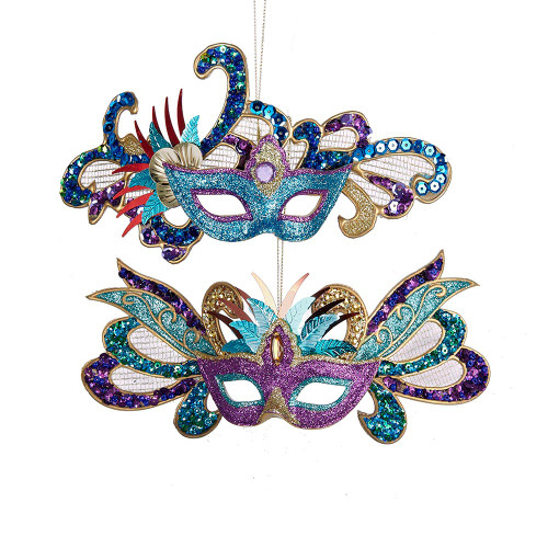 Glittered and Sequined Carnival Mask Ornaments, 2 Assorted