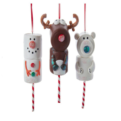 Deer, Bear and Snowman Marshmallow Ornaments, 3 Assorted