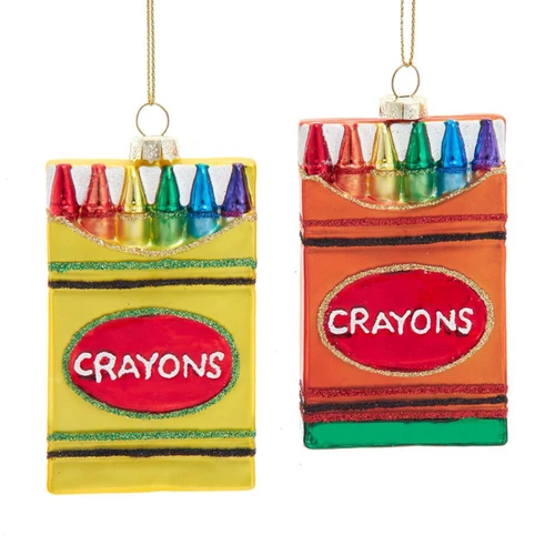 Glass Crayon Box Ornament, 2 Assorted