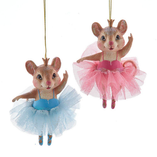 Pink & Blue Ballerina Mice Ornaments, 2 Assorted