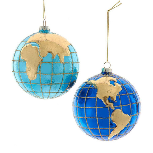 100MM Glass World Globe Ornaments, 2 Assorted