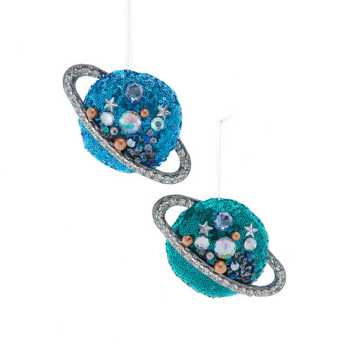 Blue & Green Planet Ornaments, 2 Assorted
