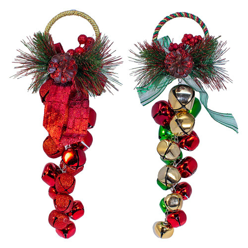 Red & Green Christmas Bell Cluster Door Hangers, 2 Assorted